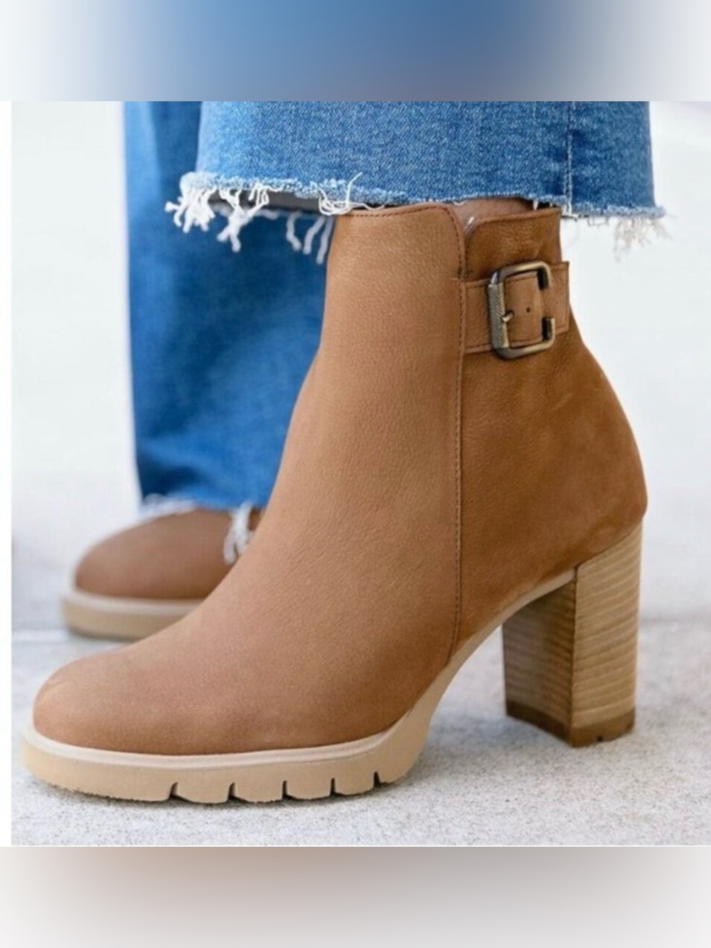 New* Paul Green Selma Lug Sole Buckle Moto Tan Nubuck Ankle Boots Size 6 $250